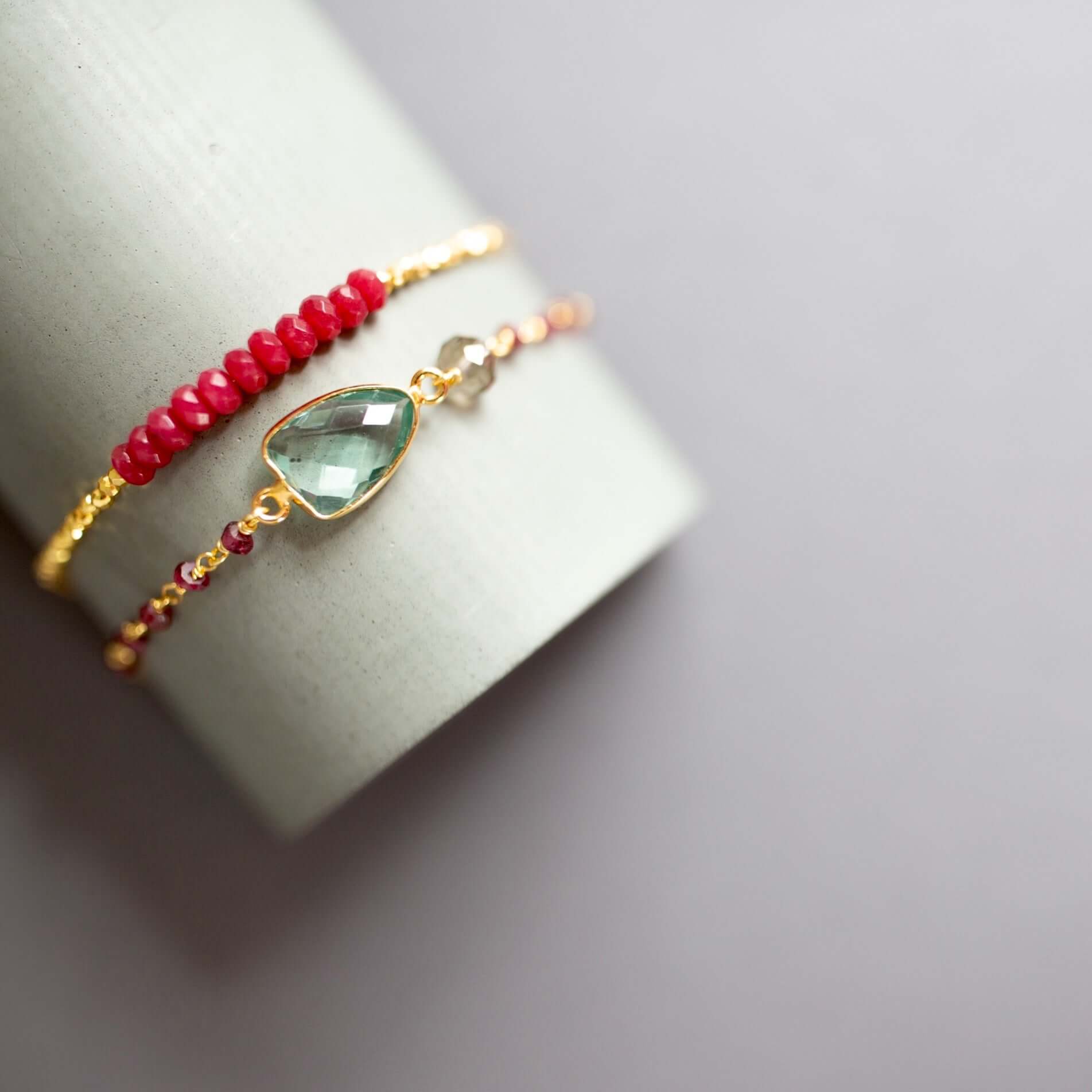 Bracelet Set: Green Amethyst and Red Jade