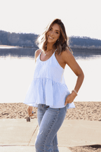 Isla Bay Blue and White Babydoll Stripe Top - FINAL SALE - 98% cotton