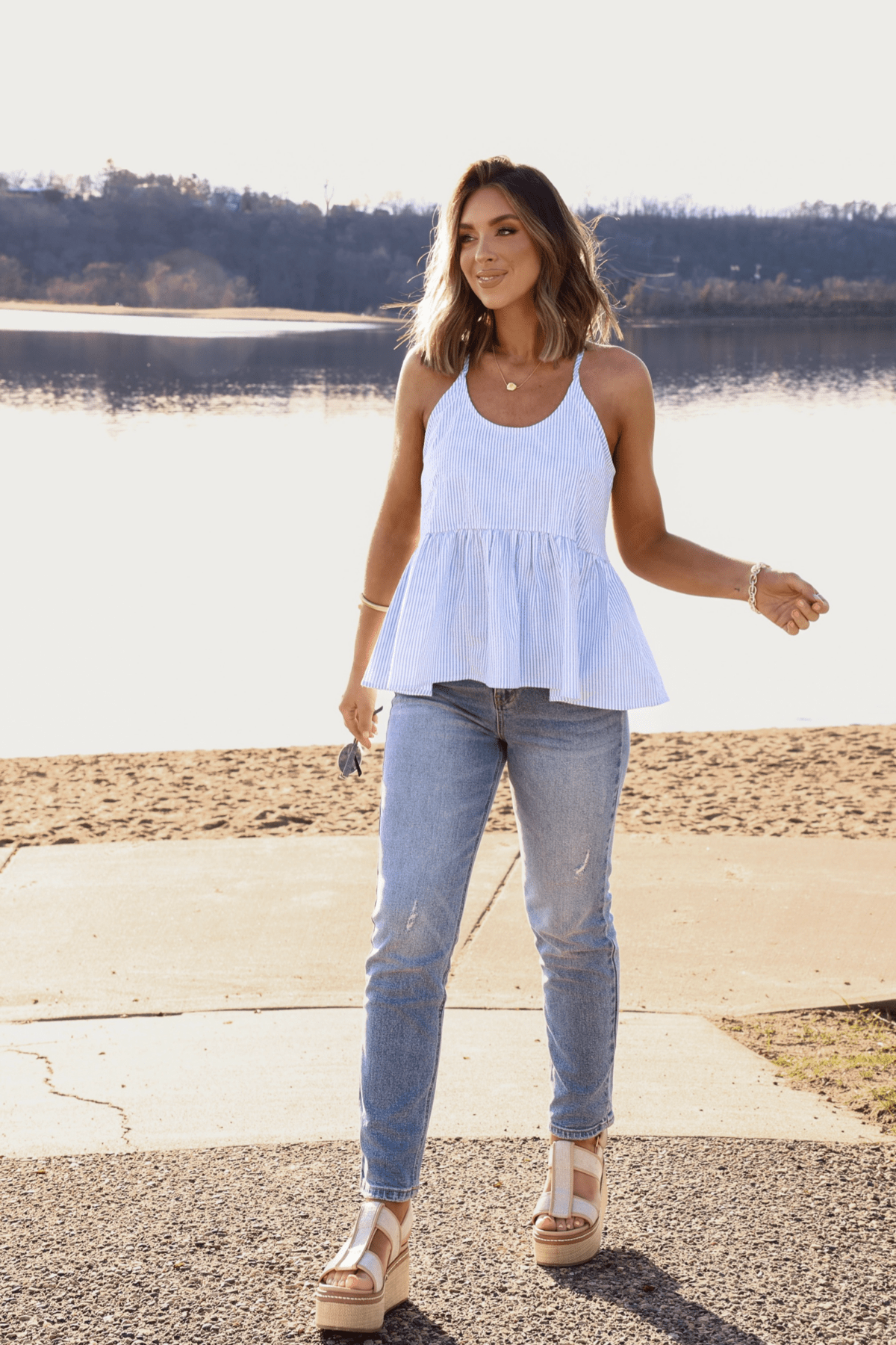 Isla Bay Blue and White Babydoll Stripe Top - FINAL SALE - 98% cotton
