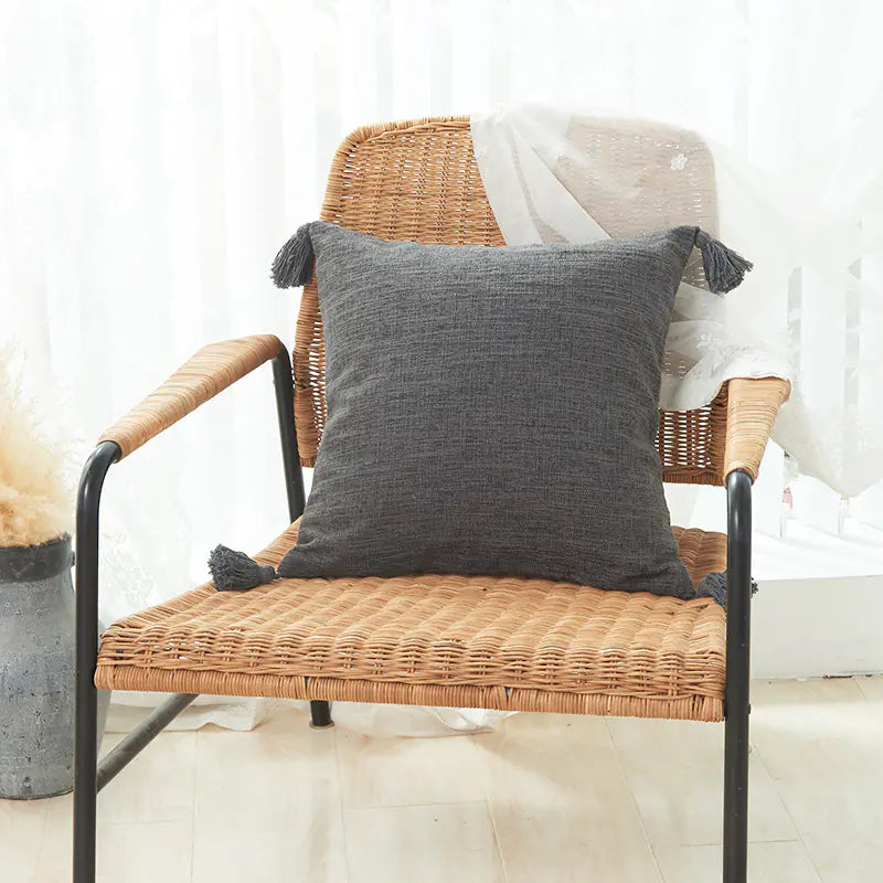 Thick Cotton Linen Striped Fringe Pillow Covers (In Stock)