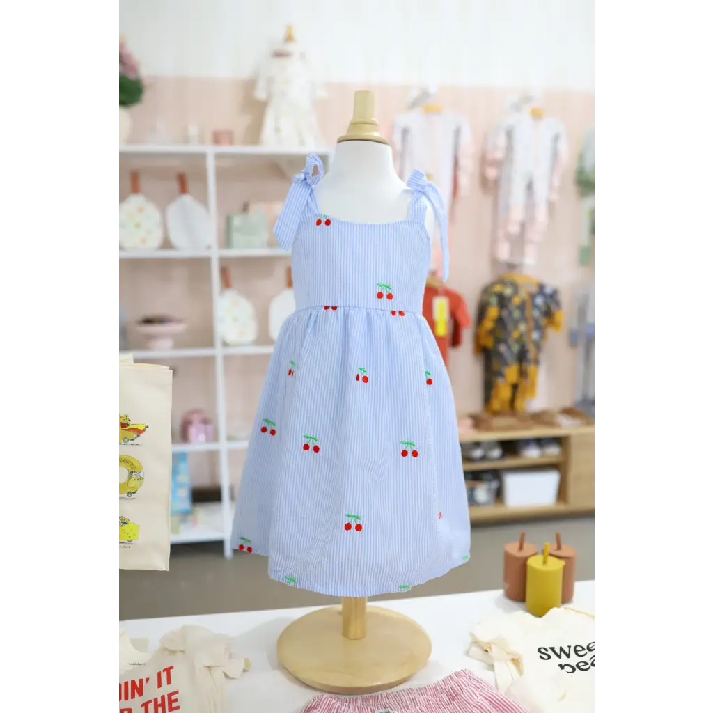 Kids Embroidered Cherry Tie-Strap Dress