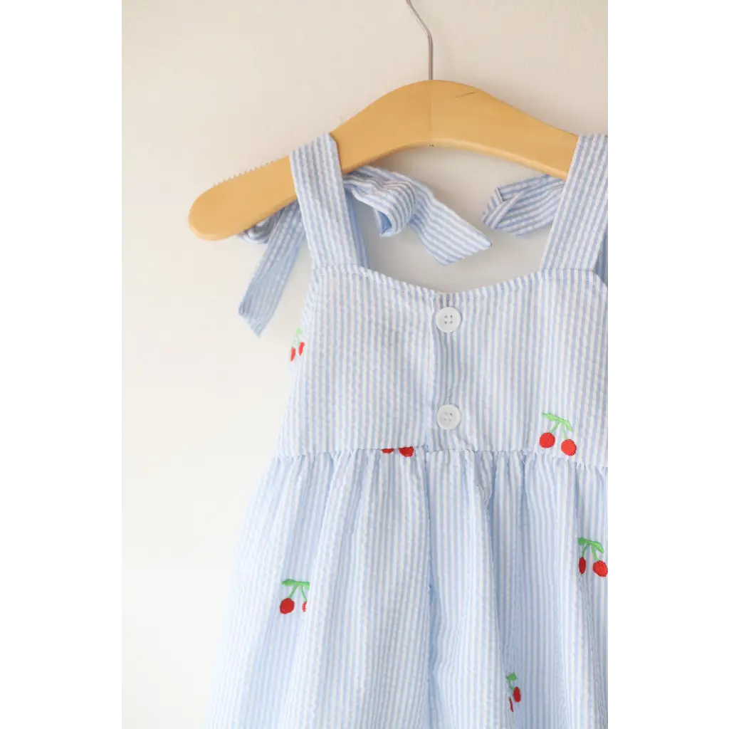 Kids Embroidered Cherry Tie-Strap Dress