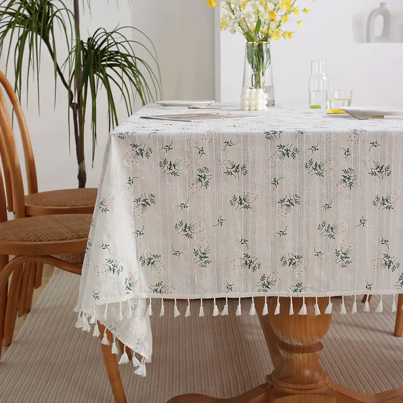 Cotton Linen Table Cover with Floral Design (In Stock)