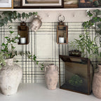 Rustic Bronze Tempered Glass Lanterns, Set of Three