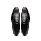 55-112-BLK LEGERRA Hand Burnished Crocodile Print Monkstrap Black