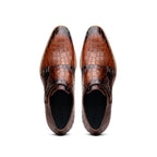 55-112-CGN LEGERRA Hand Burnished Crocodile Print Monkstrap Cognac