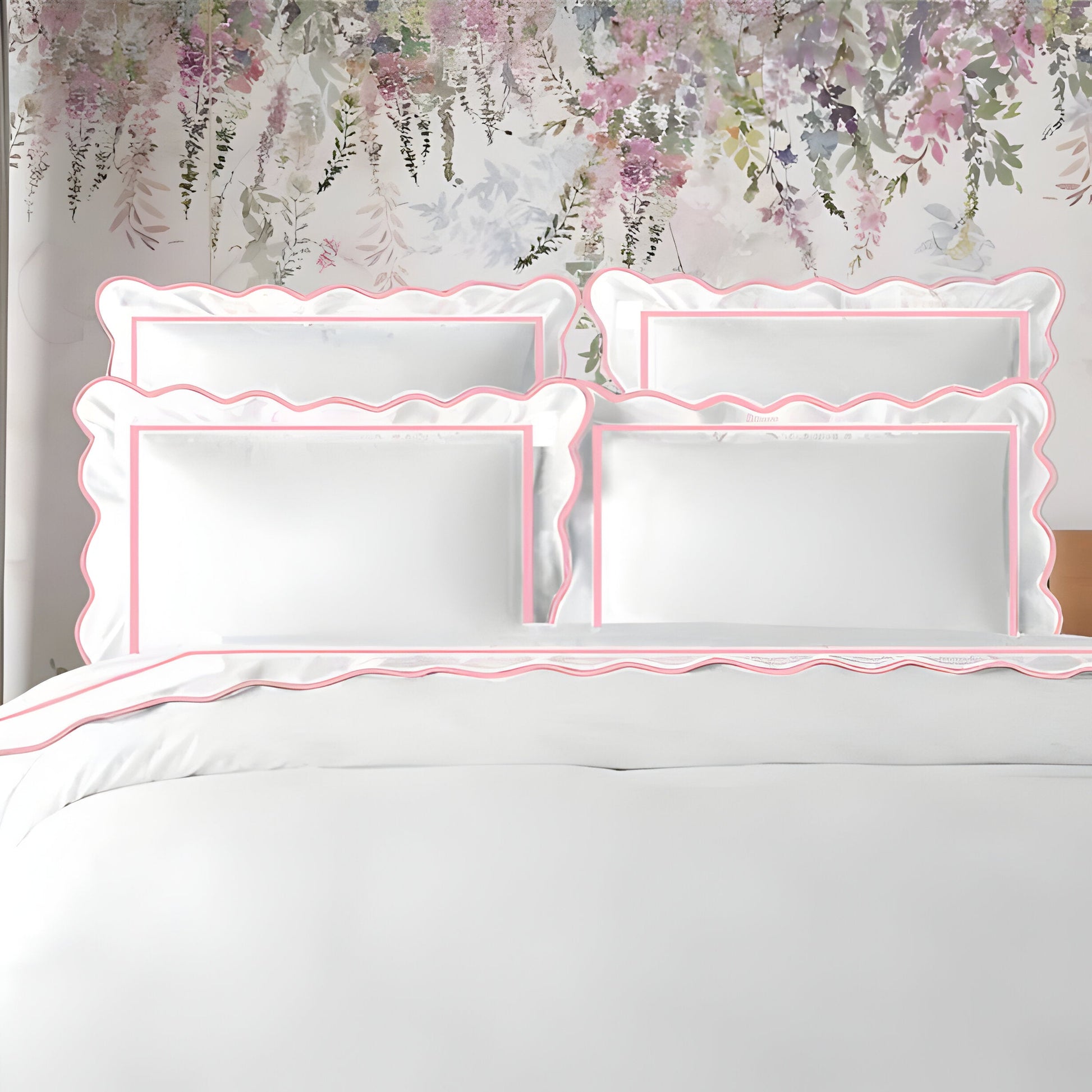400TC Cotton Scallop Embroidery & Border Sateen Solid Duvet Cover Set