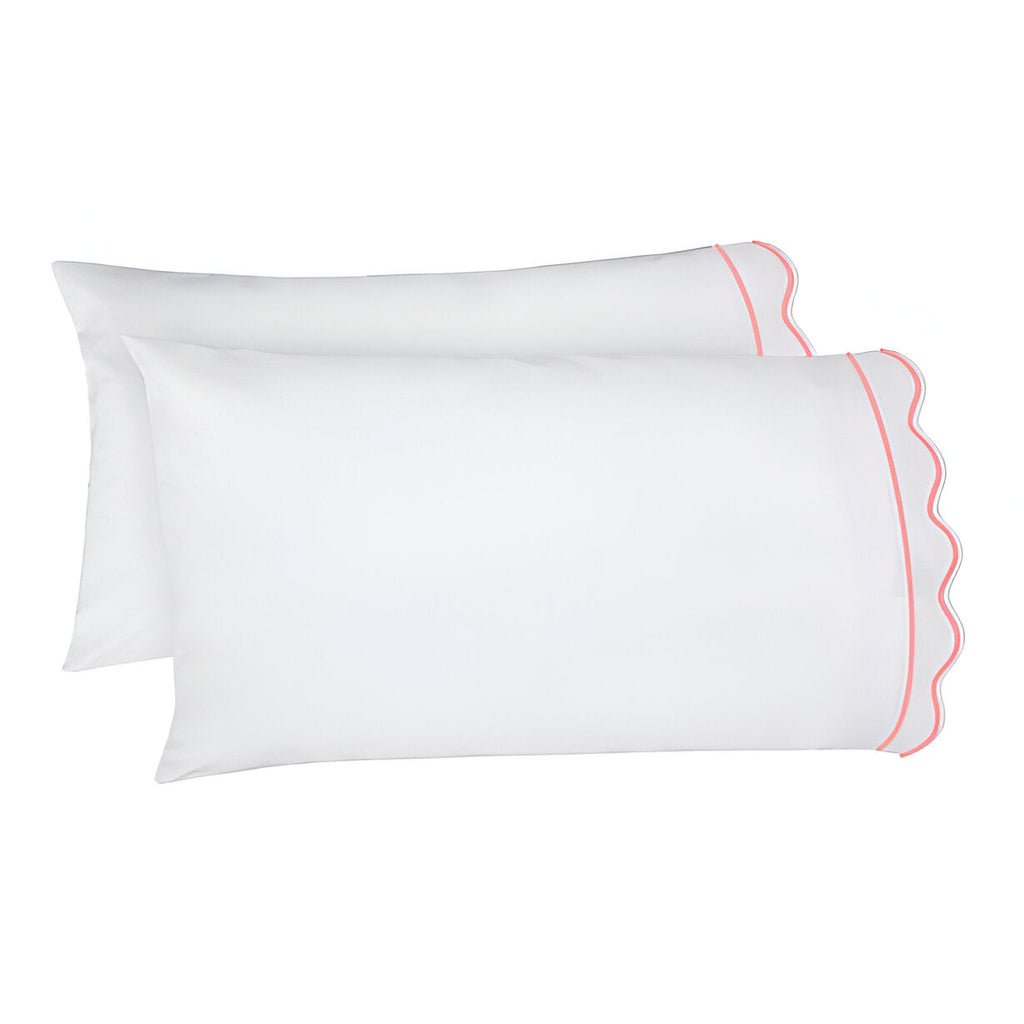 400TC Cotton Scallop Embroidery & Border Sateen Solid Pillowcases (Set Of 2)