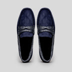 31-160-NVY MONZA Sueded Calfskin with Crocodile Driver, Navy
