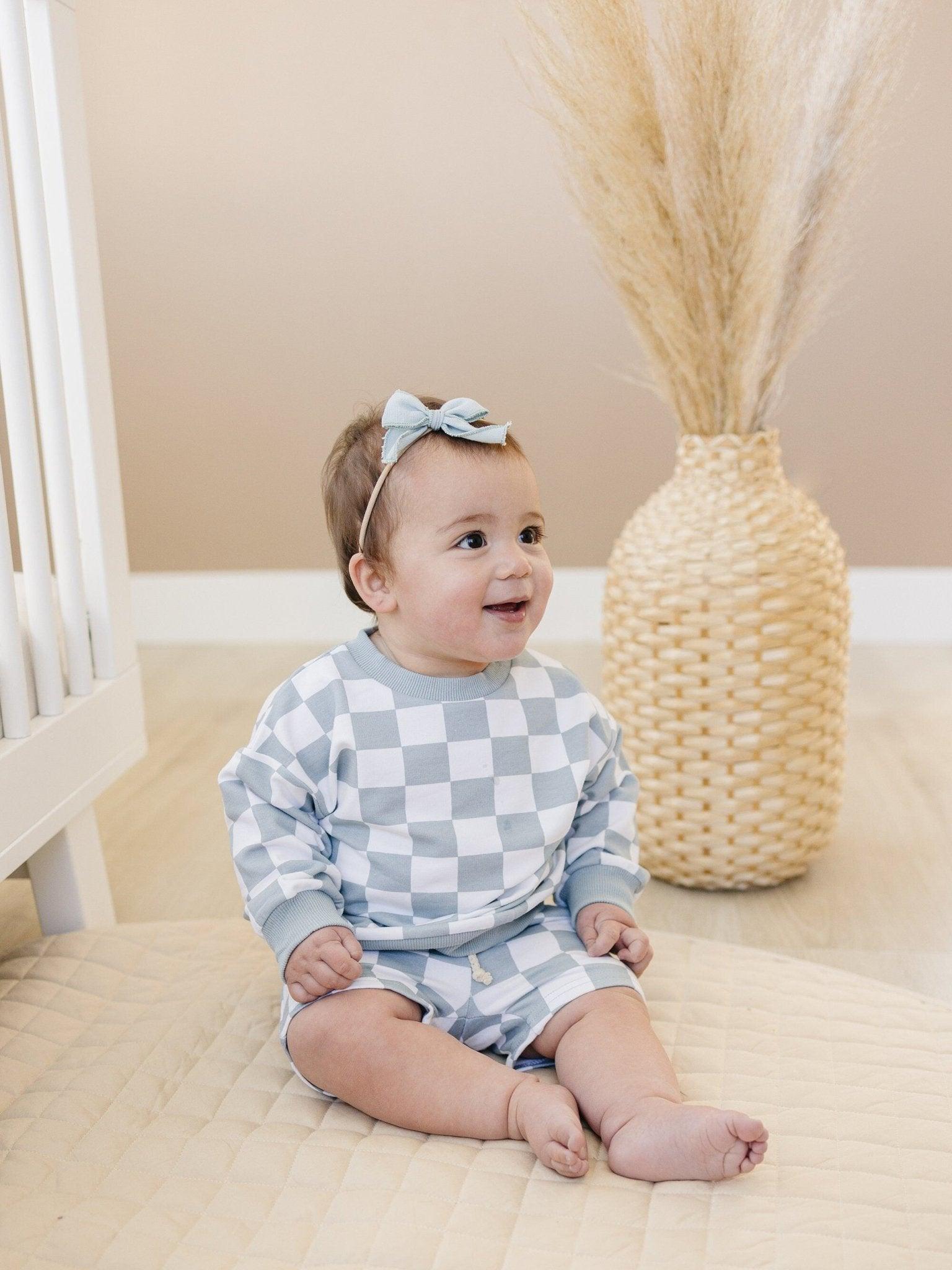 Organic Cotton Checkered Crewneck & Shorts Set - 95% Cotton