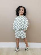 Organic Cotton Checkered Crewneck & Shorts Set - 95% Cotton