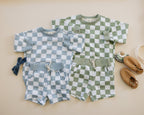 Organic Cotton Checkered Crewneck & Shorts Set - 95% Cotton
