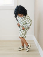 Organic Cotton Checkered Crewneck & Shorts Set - 95% Cotton