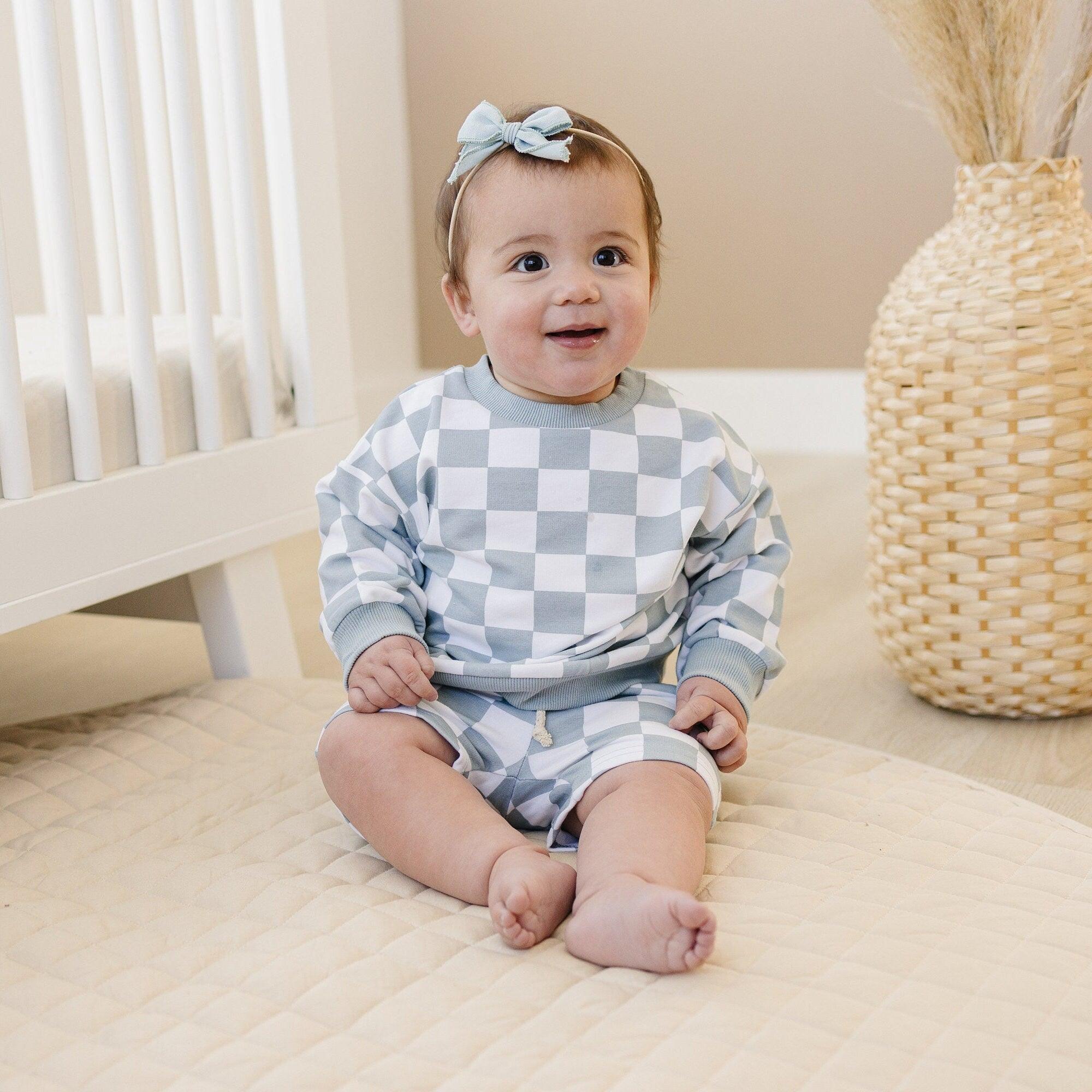 Organic Cotton Checkered Crewneck & Shorts Set - 95% Cotton