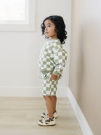 Organic Cotton Checkered Crewneck & Shorts Set - 95% Cotton