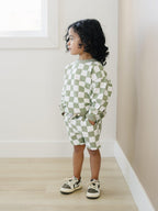 Organic Cotton Checkered Crewneck & Shorts Set - 95% Cotton