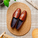11-620-CGN PALIO Genuine Crocodile and Calfskin Basketweave Slip On, Cognac