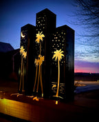 Palm Trees Under the Stars Luminary Pillars w/ Solar Cap | 12-inch, 14-inch, 16-inch