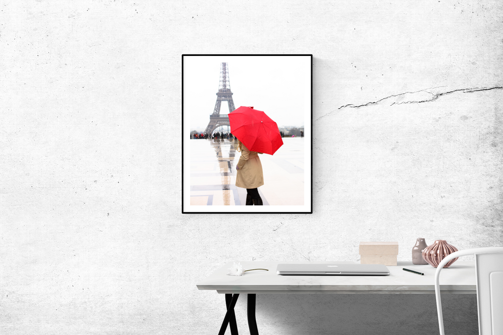 Girl in Paris with the Red Umbrella Print