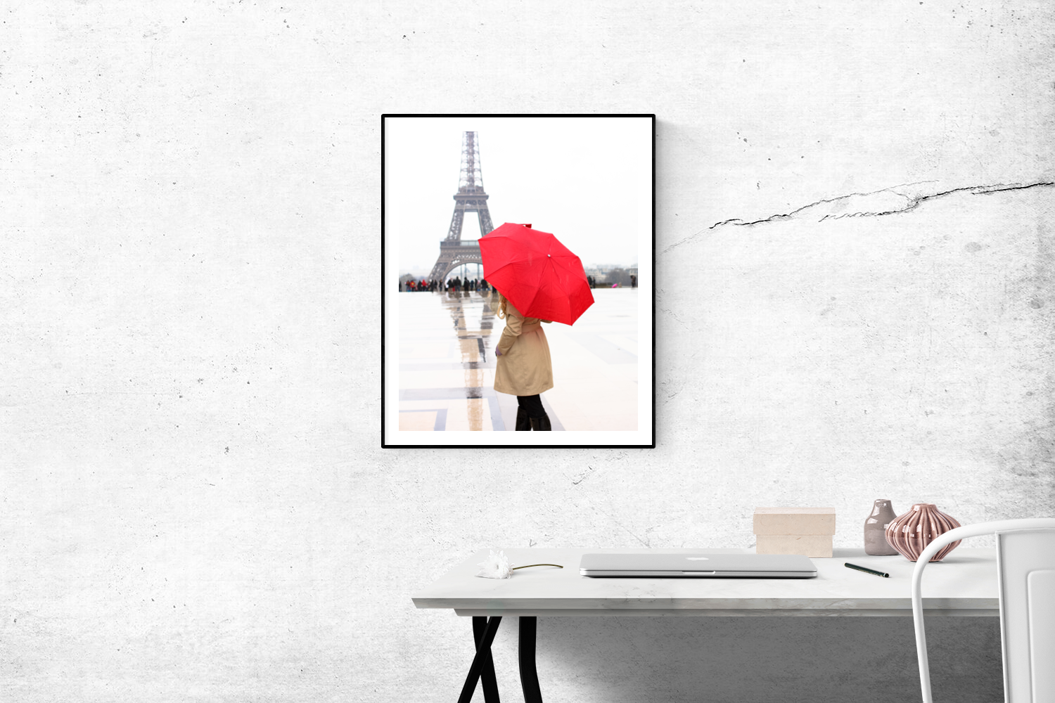 Girl in Paris with the Red Umbrella Print