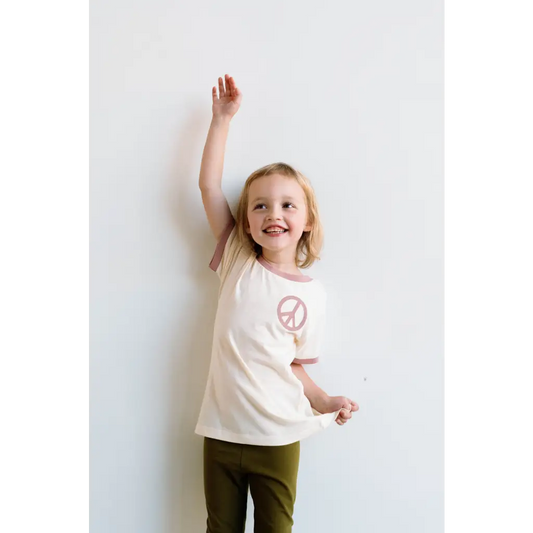 Lilac Peace Embroidered Ringer for Kids