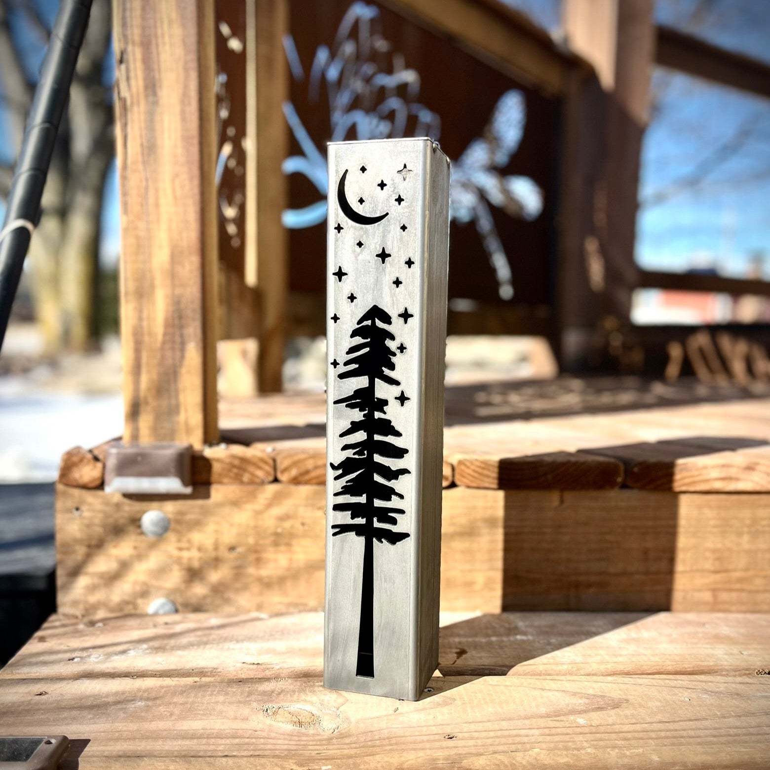 Pine Tree Night Sky Luminary Tube w/ Solar Cap | 12-inch, 14-inch, 16-inch