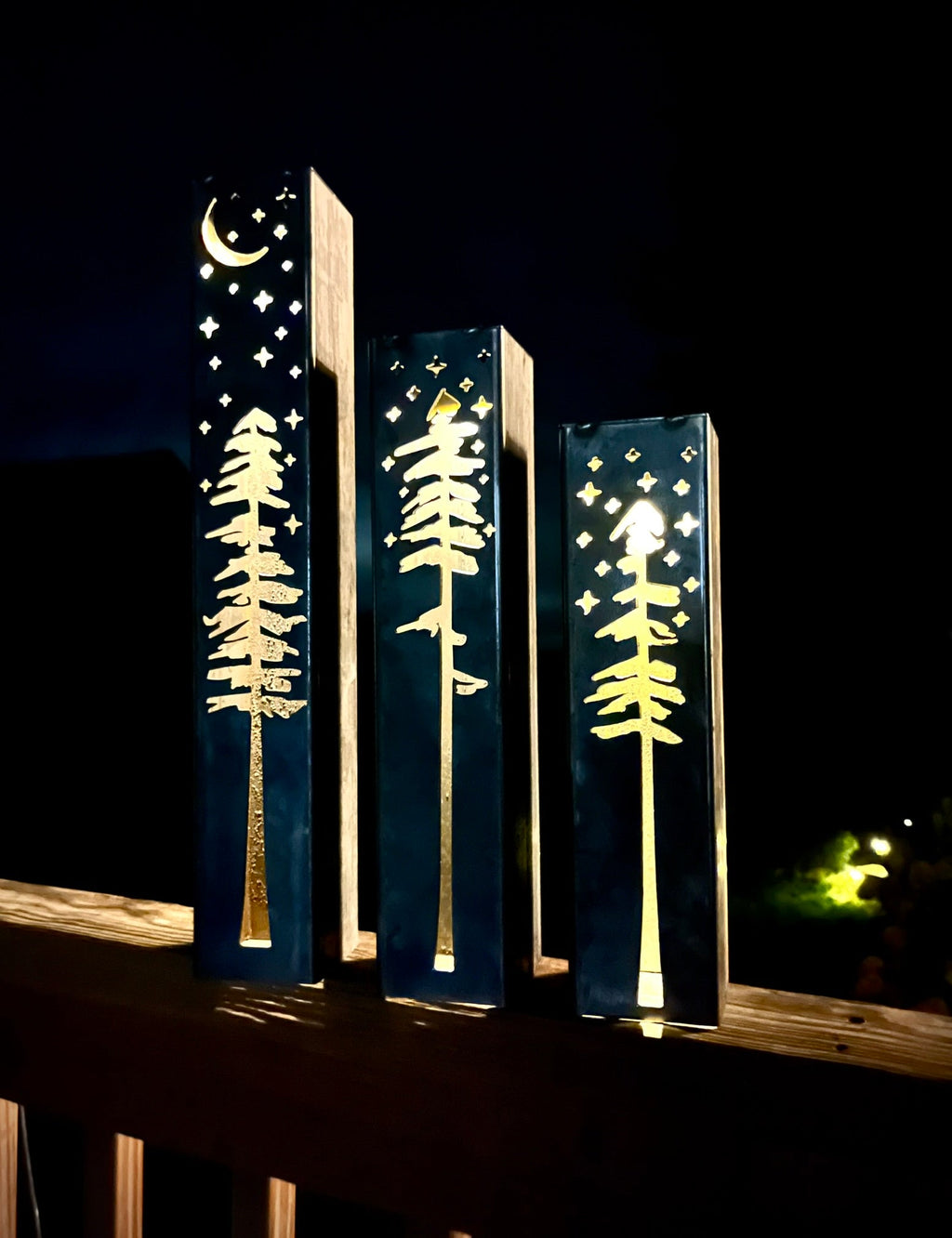 Pine Tree Night Sky Luminary Tube w/ Solar Cap | 12-inch, 14-inch, 16-inch