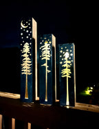 Pine Tree Night Sky Luminary Tube w/ Solar Cap | 12-inch, 14-inch, 16-inch