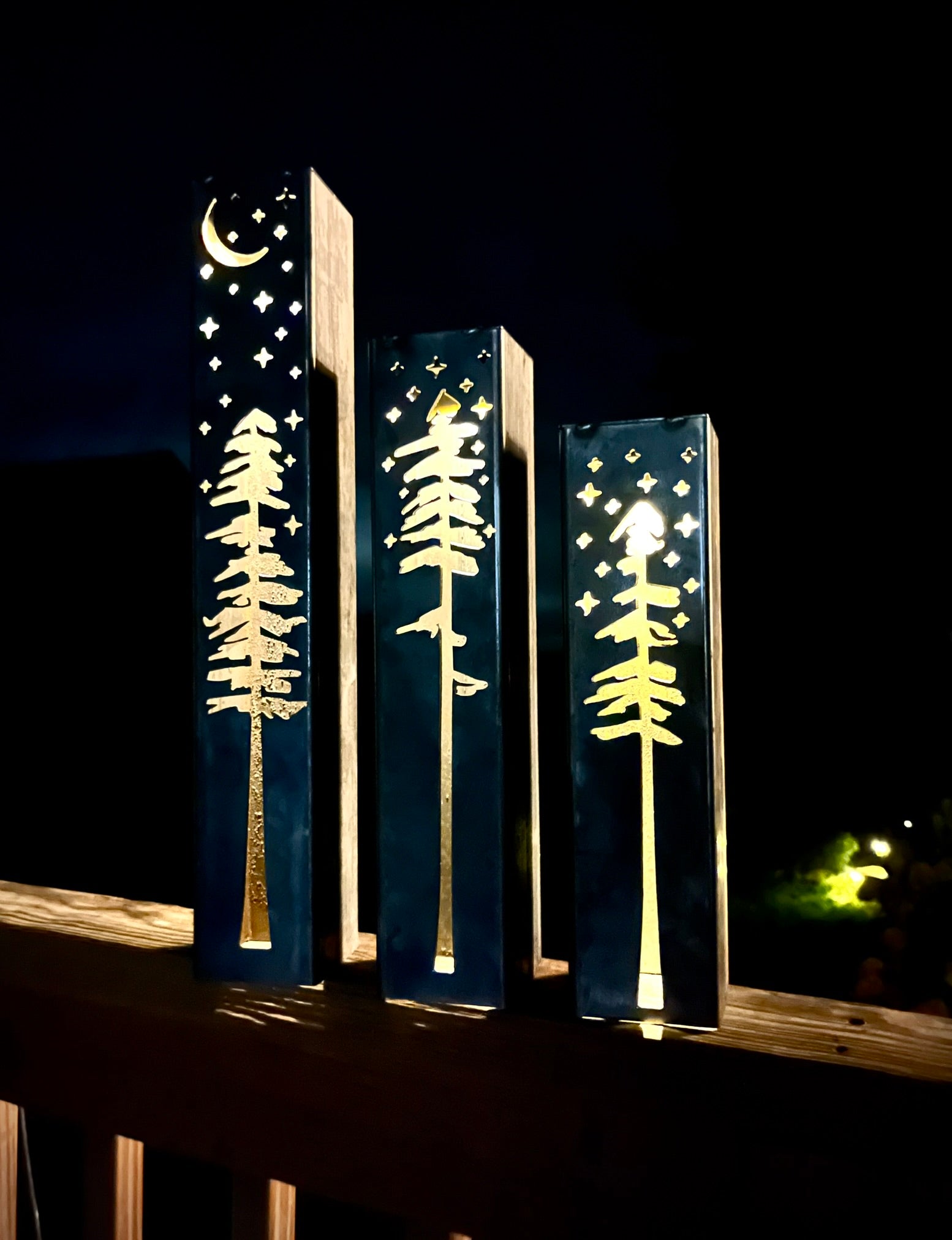 Pine Tree Night Sky Luminary Tube w/ Solar Cap | 12-inch, 14-inch, 16-inch