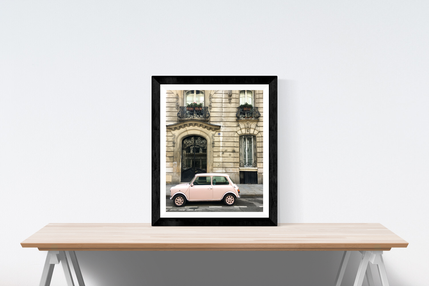 Pink Car on The Streets of Paris Print