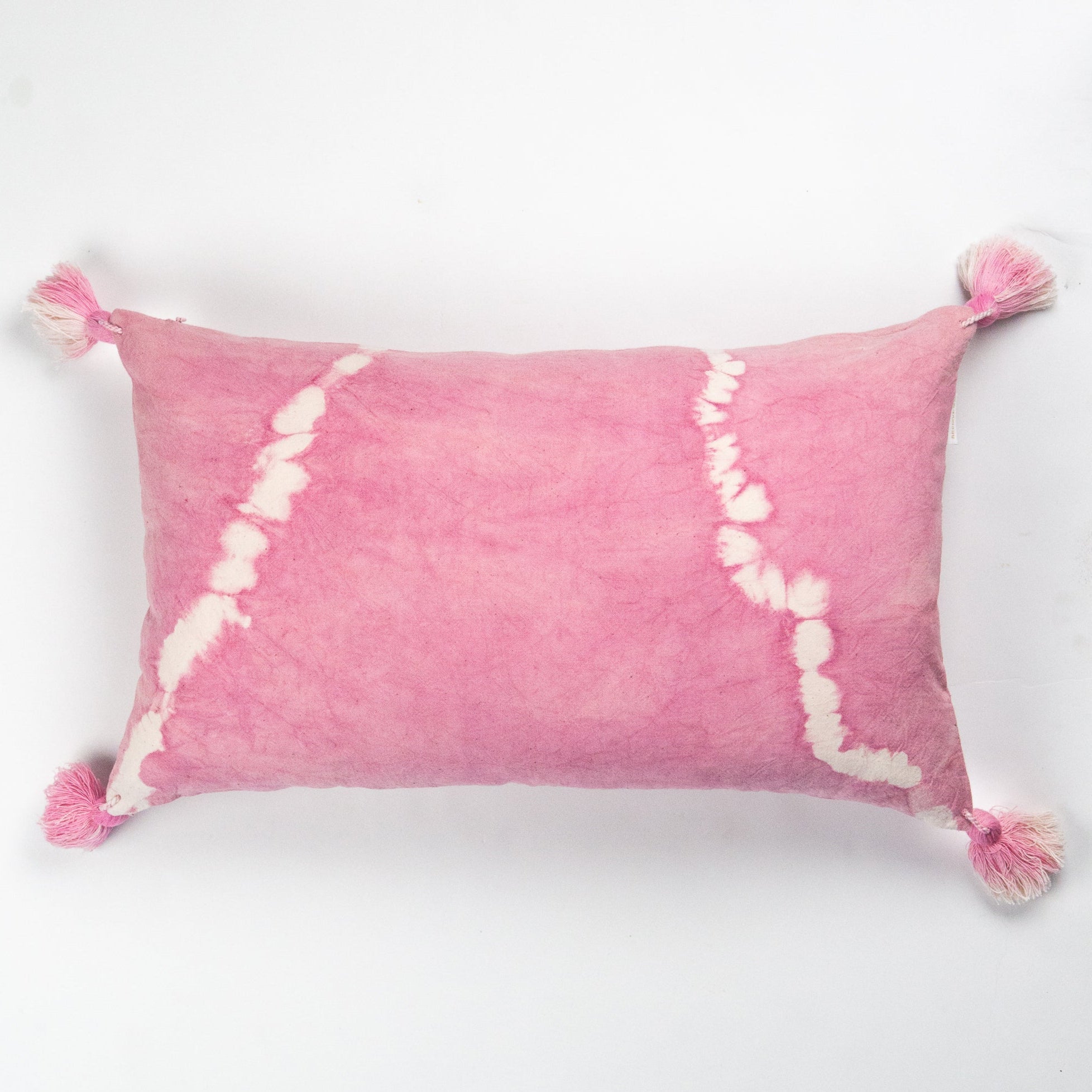 Pink Natural Dyed Shibori Tassel Lumbar Pillow
