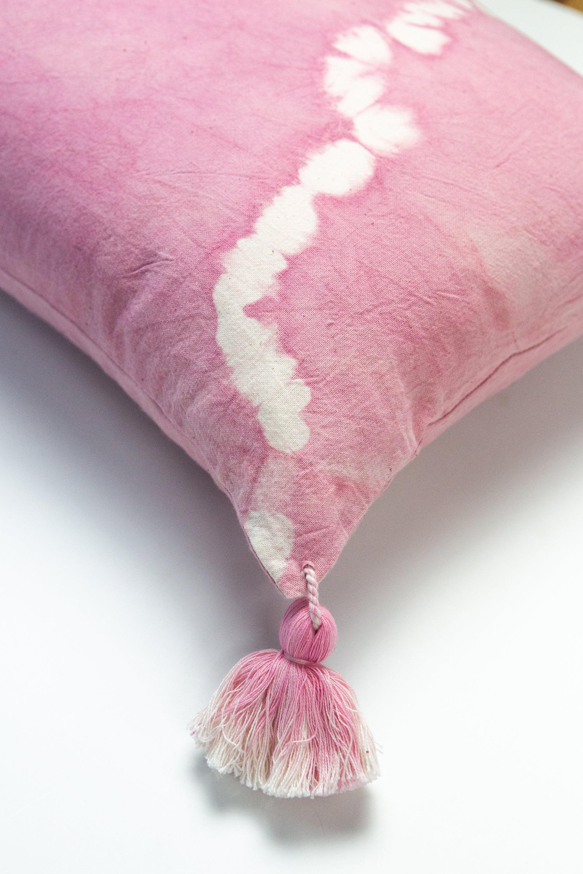 Pink Natural Dyed Shibori Tassel Lumbar Pillow