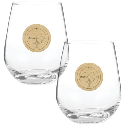 Pittsburgh Steelers 2-Piece Stemless Wine Glass Set (Bronze)