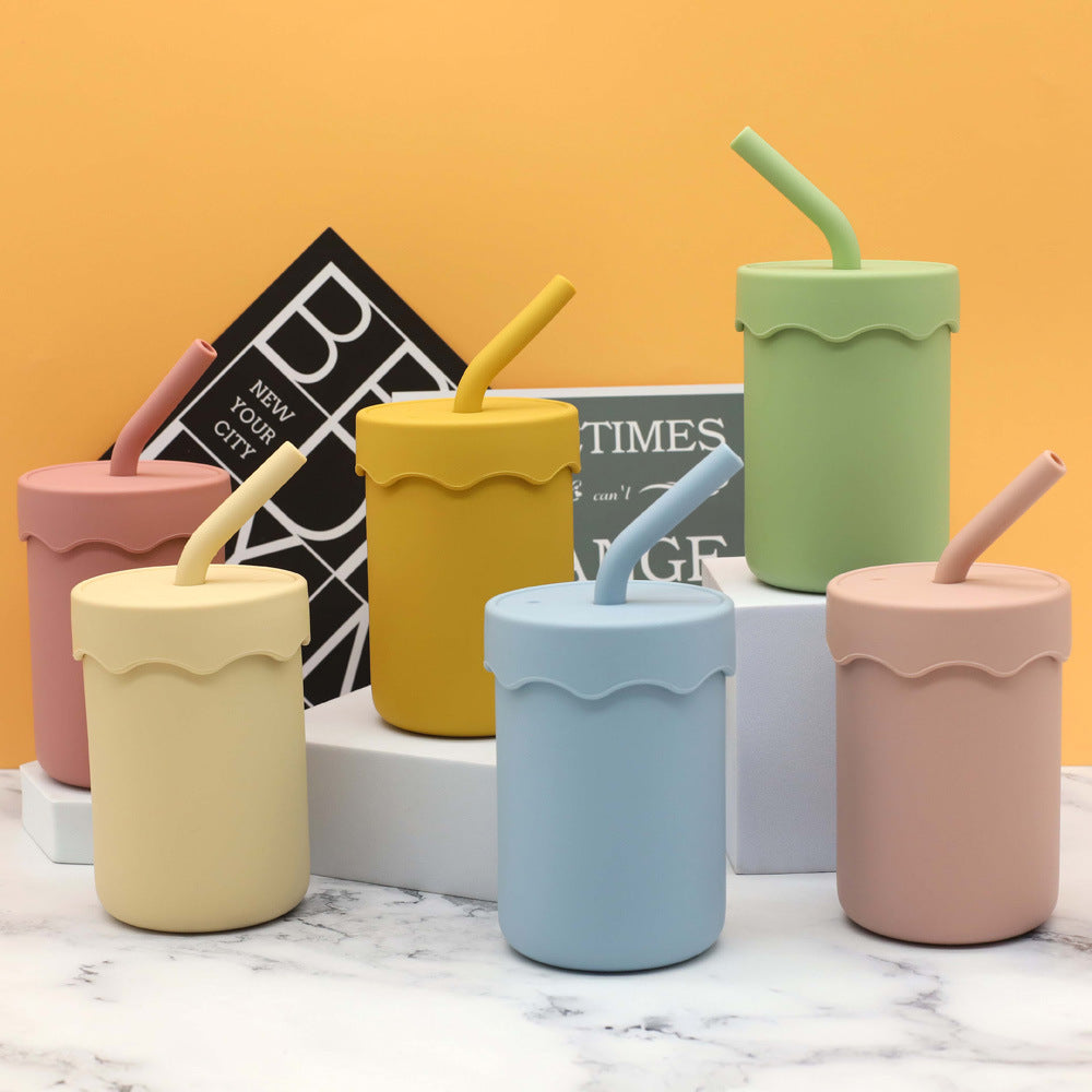 Baby Food Grade Silicone Straw Water Cup Training Leakproof Drop Resis