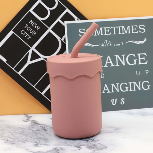 Baby Food Grade Silicone Straw Water Cup Training Leakproof Drop Resis