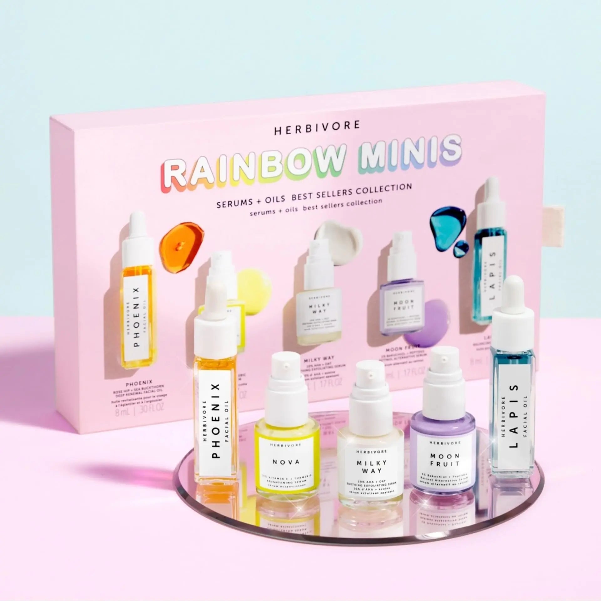 HERBIVORE Rainbow Minis Set - (Serums + Oils Best Sellers Collection) Plant-based Vegan Cruelty-free - The Peony Haus
