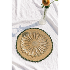 Aura Green edge placemat, Woven raffia tabletop