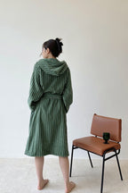 Retro Hooded Stripe Bathrobe, 100% ORGANIC Long-stapled Cotton - The Peony Haus