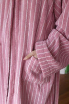 Retro Hooded Stripe Bathrobe, 100% ORGANIC Long-stapled Cotton - The Peony Haus