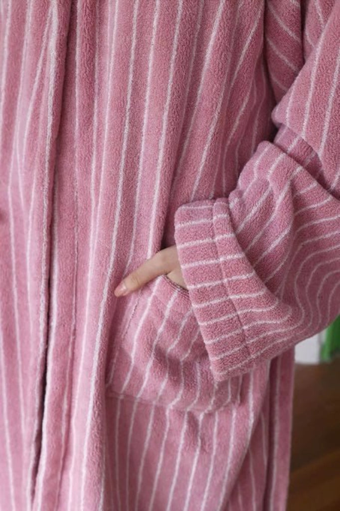 Retro Hooded Stripe Bathrobe, 100% ORGANIC Long-stapled Cotton