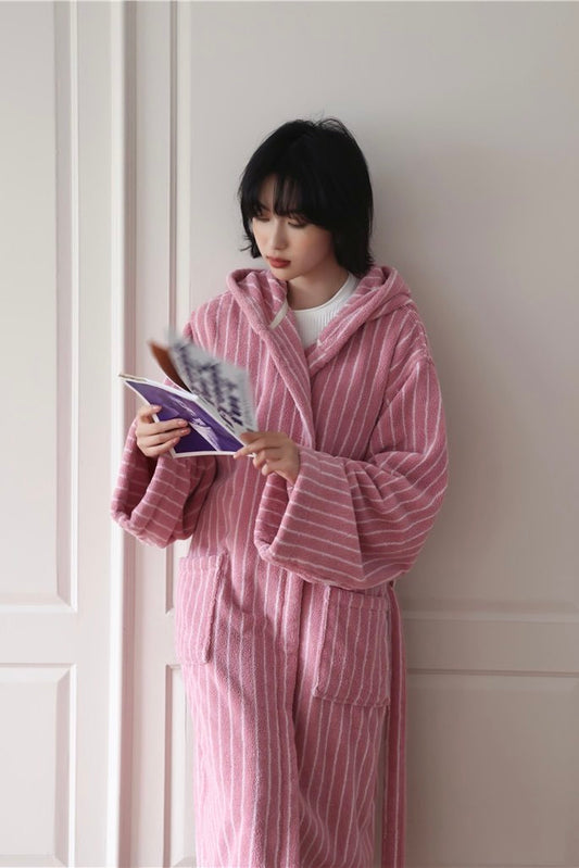 Retro Hooded Stripe Bathrobe, 100% ORGANIC Long-stapled Cotton - The Peony Haus