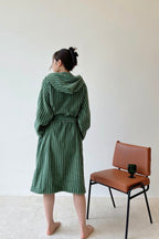 Retro Hooded Stripe Bathrobe, 100% ORGANIC Long-stapled Cotton - The Peony Haus