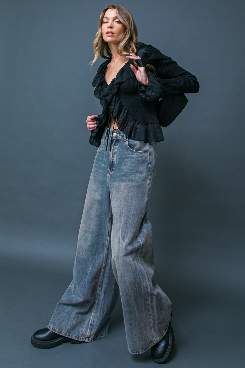 DARING TREND WASHED DENIM PANTS - 90% Cotton