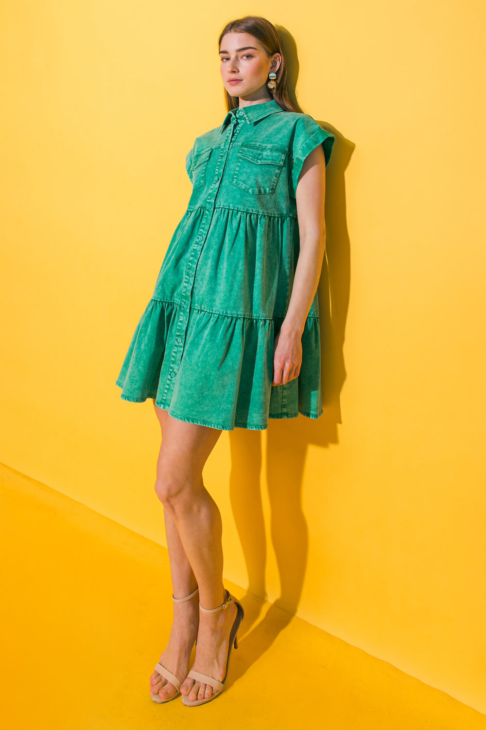 NO DULL MOMENTS DENIM MINI DRESS - 97% Cotton