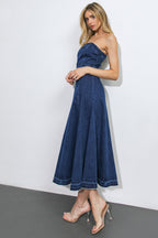 HERE GOES NOTHING DENIM MIDI DRESS - 98% Cotton
