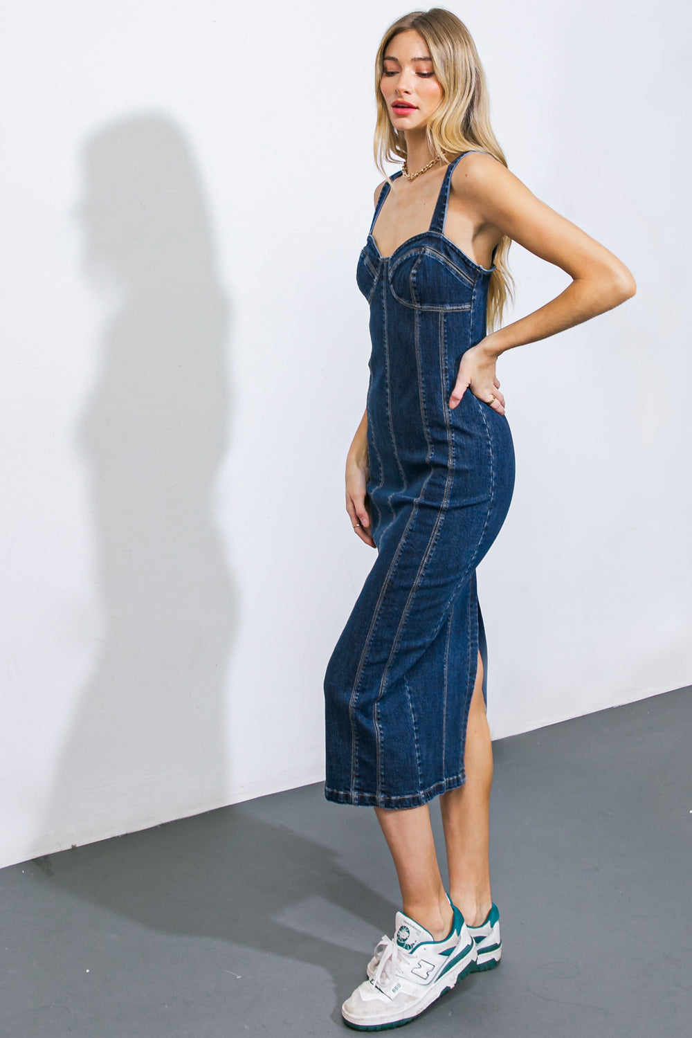 A GREATER LOVE DENIM MIDI DRESS - 98% Cotton