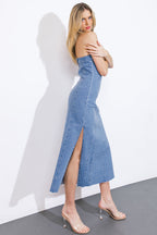 YOU'RE THRIVING DENIM MIDI DRESS - 98% Cotton