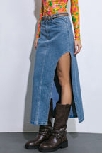 KEEP SHINING DENIM MIDI SKIRT - 92% Cotton