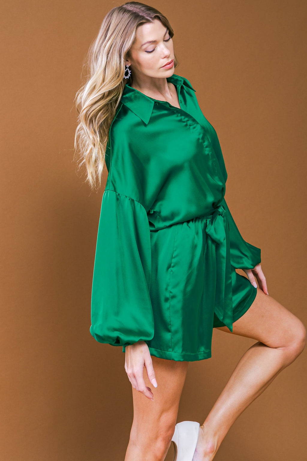 CELEBRATION TIME WOVEN SATIN ROMPER - 97% Cotton