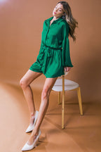 CELEBRATION TIME WOVEN SATIN ROMPER - 97% Cotton
